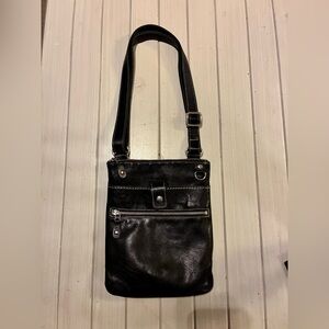 Roots Black Leather Crossbody Bag